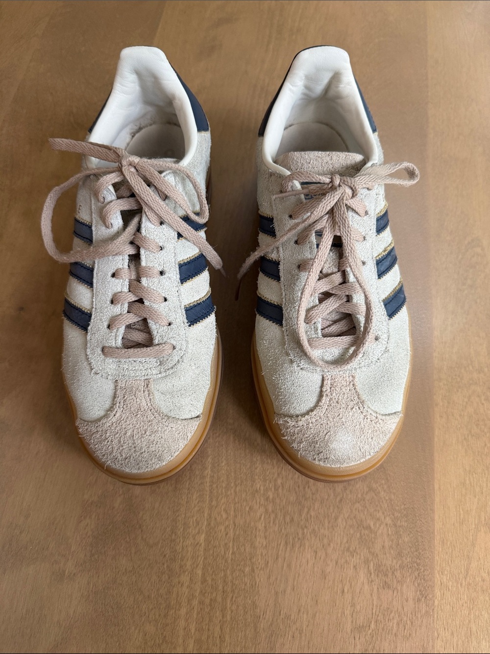 adidas Women Beige Suede Sneakers with Navy Stripes